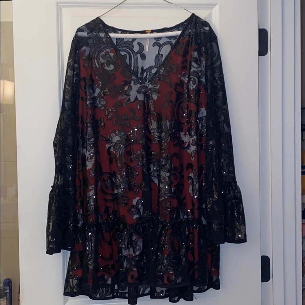 FREE PEOPLE long sleeve mini sequin dress